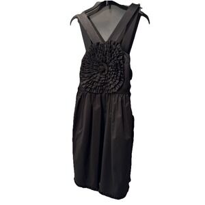 Burlapp S Black Silk‎ Dress Tie Tiered Ruffle